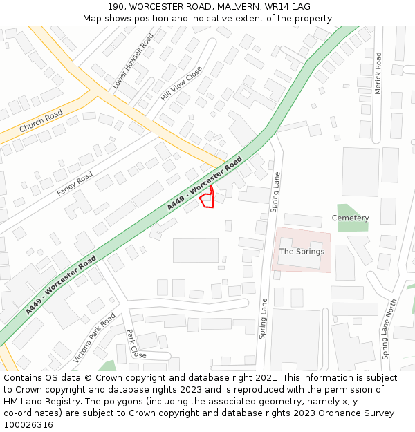 190, WORCESTER ROAD, MALVERN, WR14 1AG: Location map and indicative extent of plot