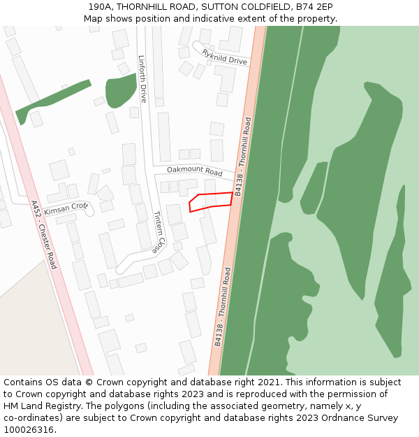 190A, THORNHILL ROAD, SUTTON COLDFIELD, B74 2EP: Location map and indicative extent of plot