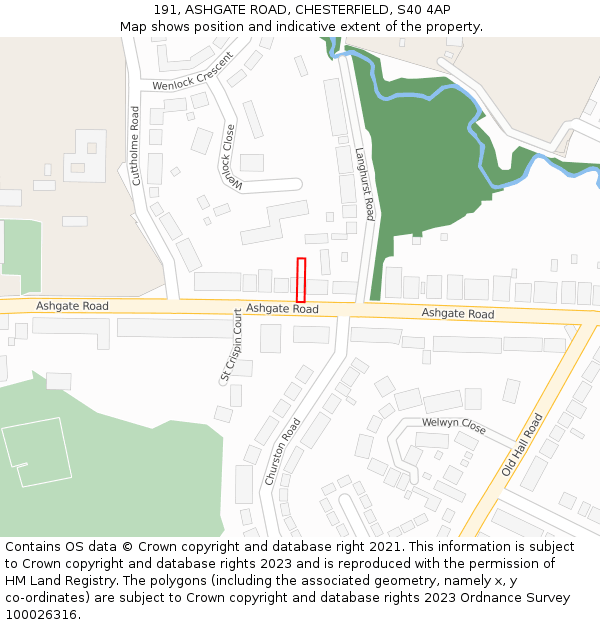 191, ASHGATE ROAD, CHESTERFIELD, S40 4AP: Location map and indicative extent of plot