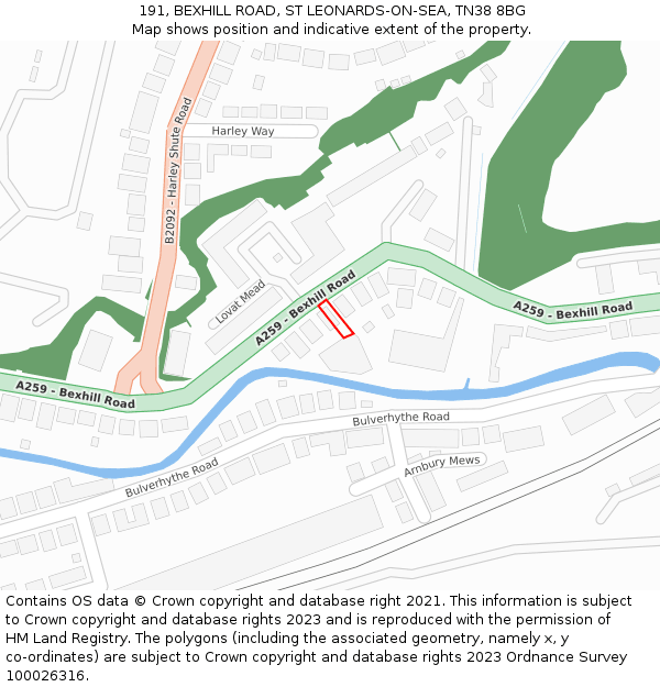 191, BEXHILL ROAD, ST LEONARDS-ON-SEA, TN38 8BG: Location map and indicative extent of plot