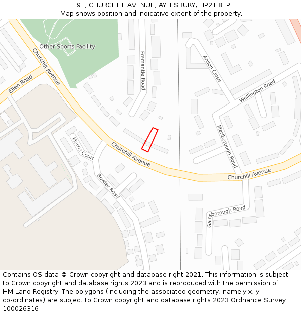 191, CHURCHILL AVENUE, AYLESBURY, HP21 8EP: Location map and indicative extent of plot