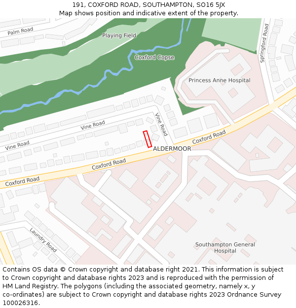 191, COXFORD ROAD, SOUTHAMPTON, SO16 5JX: Location map and indicative extent of plot
