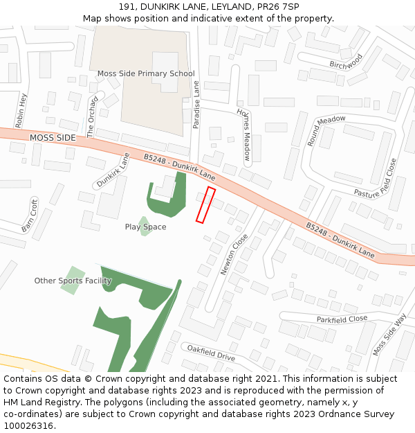 191, DUNKIRK LANE, LEYLAND, PR26 7SP: Location map and indicative extent of plot