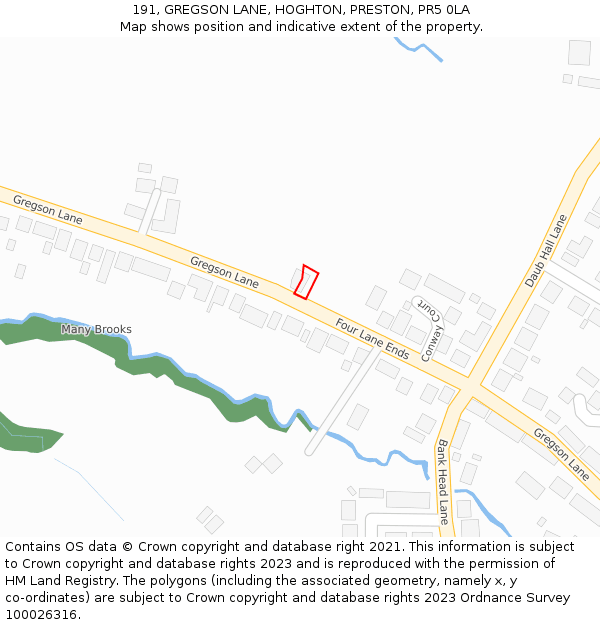 191, GREGSON LANE, HOGHTON, PRESTON, PR5 0LA: Location map and indicative extent of plot