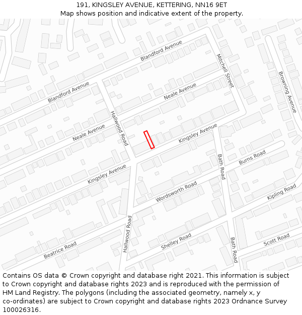 191, KINGSLEY AVENUE, KETTERING, NN16 9ET: Location map and indicative extent of plot
