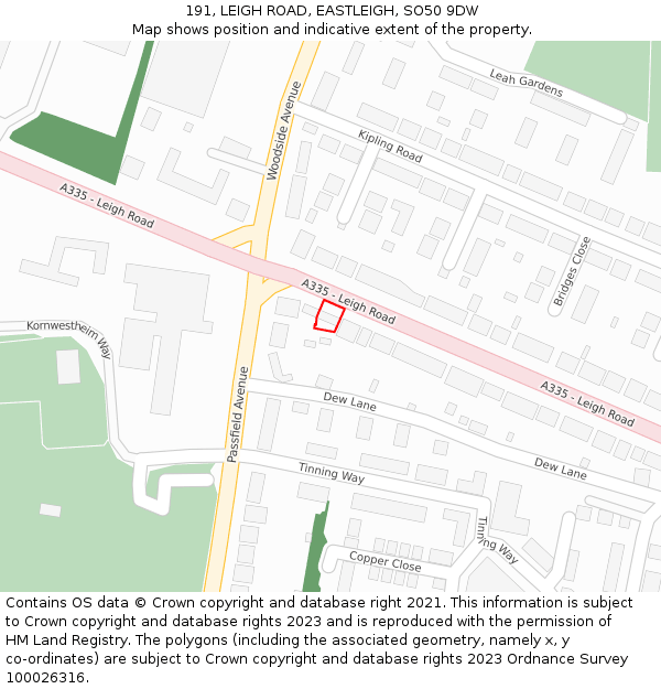 191, LEIGH ROAD, EASTLEIGH, SO50 9DW: Location map and indicative extent of plot