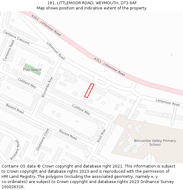 191, LITTLEMOOR ROAD, WEYMOUTH, DT3 6AF: Location map and indicative extent of plot