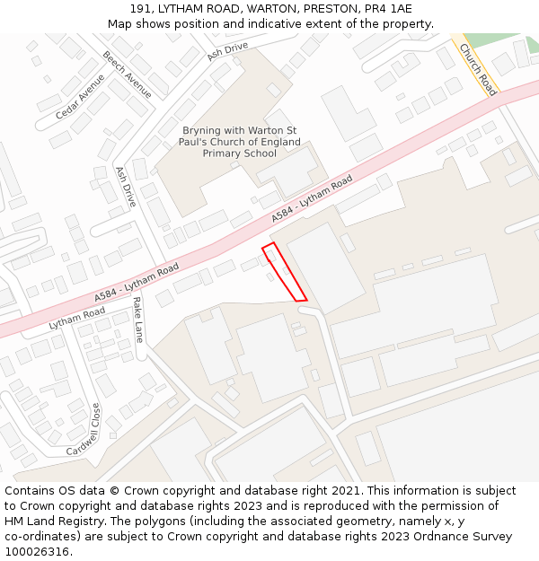 191, LYTHAM ROAD, WARTON, PRESTON, PR4 1AE: Location map and indicative extent of plot