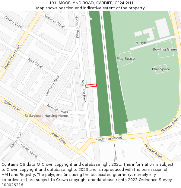 191, MOORLAND ROAD, CARDIFF, CF24 2LH: Location map and indicative extent of plot