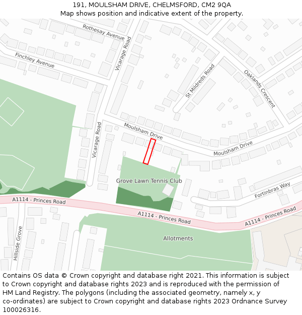 191, MOULSHAM DRIVE, CHELMSFORD, CM2 9QA: Location map and indicative extent of plot