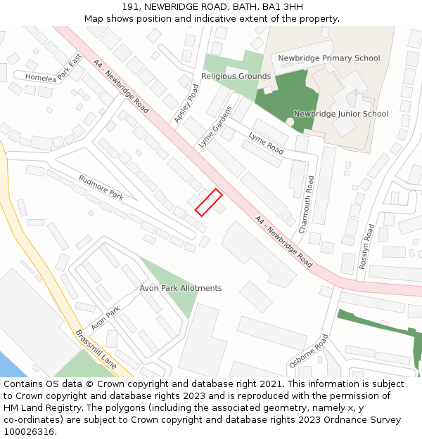 191, NEWBRIDGE ROAD, BATH, BA1 3HH: Location map and indicative extent of plot