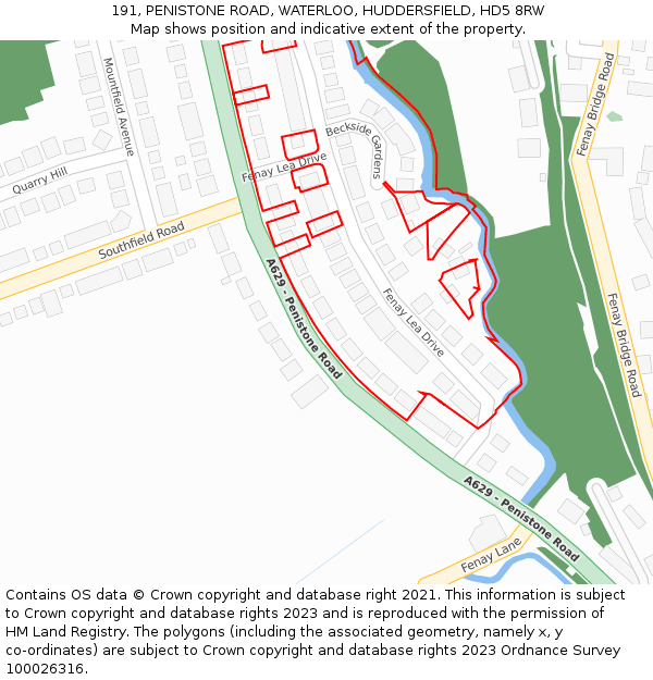 191, PENISTONE ROAD, WATERLOO, HUDDERSFIELD, HD5 8RW: Location map and indicative extent of plot