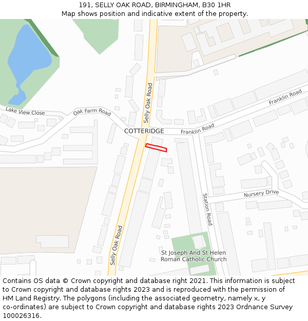 191, SELLY OAK ROAD, BIRMINGHAM, B30 1HR: Location map and indicative extent of plot