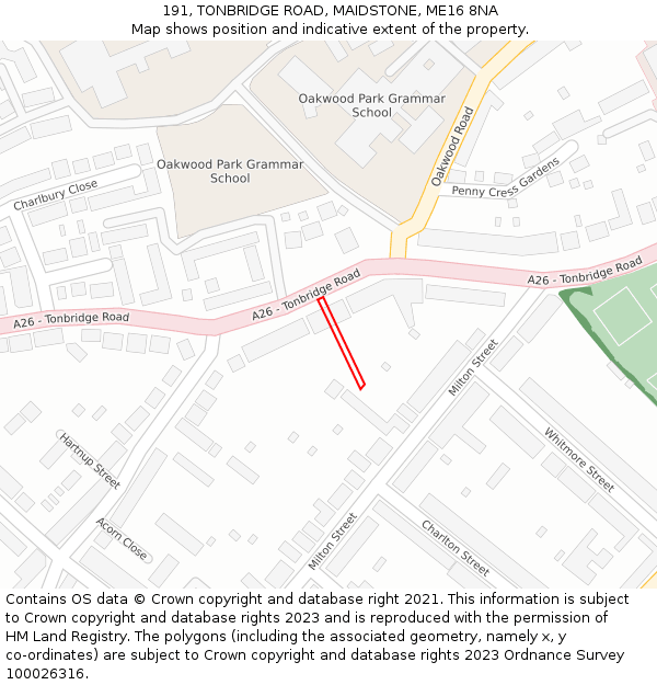 191, TONBRIDGE ROAD, MAIDSTONE, ME16 8NA: Location map and indicative extent of plot