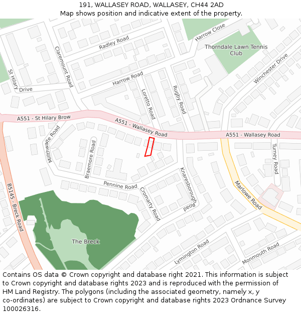 191, WALLASEY ROAD, WALLASEY, CH44 2AD: Location map and indicative extent of plot