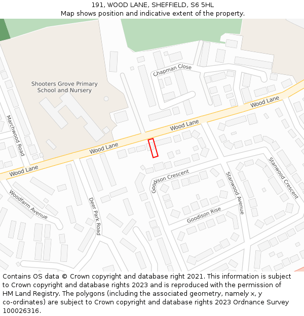 191, WOOD LANE, SHEFFIELD, S6 5HL: Location map and indicative extent of plot
