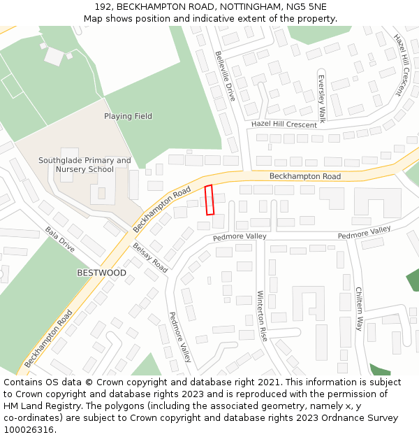192, BECKHAMPTON ROAD, NOTTINGHAM, NG5 5NE: Location map and indicative extent of plot