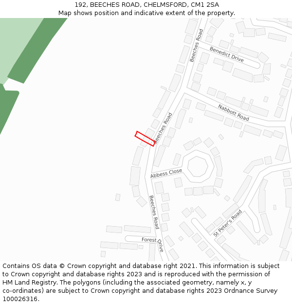192, BEECHES ROAD, CHELMSFORD, CM1 2SA: Location map and indicative extent of plot