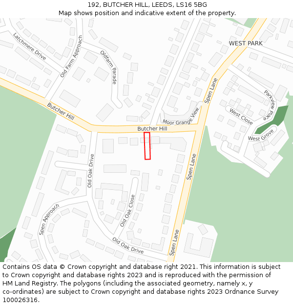 192, BUTCHER HILL, LEEDS, LS16 5BG: Location map and indicative extent of plot