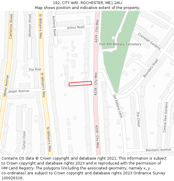 192, CITY WAY, ROCHESTER, ME1 2AU: Location map and indicative extent of plot
