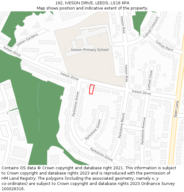 192, IVESON DRIVE, LEEDS, LS16 6PA: Location map and indicative extent of plot