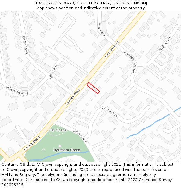 192, LINCOLN ROAD, NORTH HYKEHAM, LINCOLN, LN6 8NJ: Location map and indicative extent of plot