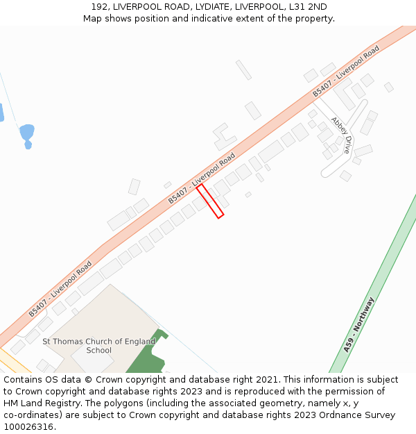 192, LIVERPOOL ROAD, LYDIATE, LIVERPOOL, L31 2ND: Location map and indicative extent of plot