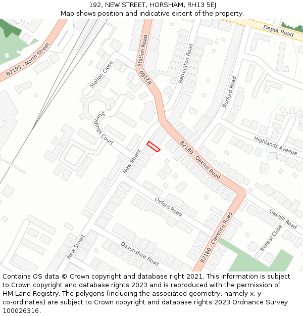 192, NEW STREET, HORSHAM, RH13 5EJ: Location map and indicative extent of plot
