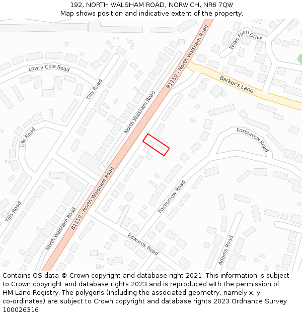 192, NORTH WALSHAM ROAD, NORWICH, NR6 7QW: Location map and indicative extent of plot