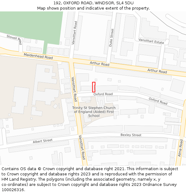192, OXFORD ROAD, WINDSOR, SL4 5DU: Location map and indicative extent of plot