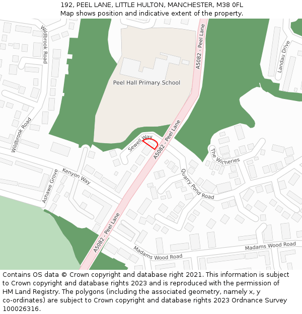 192, PEEL LANE, LITTLE HULTON, MANCHESTER, M38 0FL: Location map and indicative extent of plot