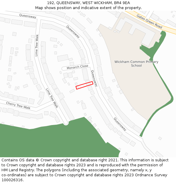192, QUEENSWAY, WEST WICKHAM, BR4 9EA: Location map and indicative extent of plot