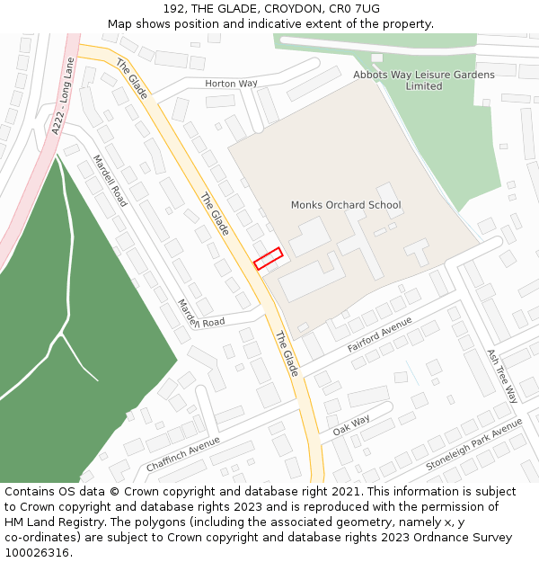 192, THE GLADE, CROYDON, CR0 7UG: Location map and indicative extent of plot