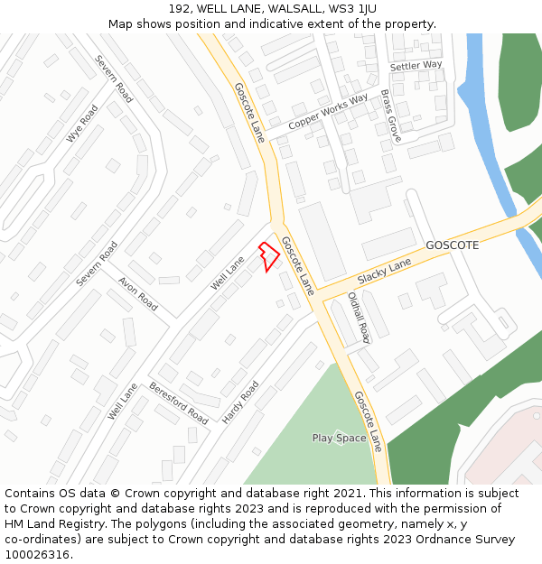 192, WELL LANE, WALSALL, WS3 1JU: Location map and indicative extent of plot