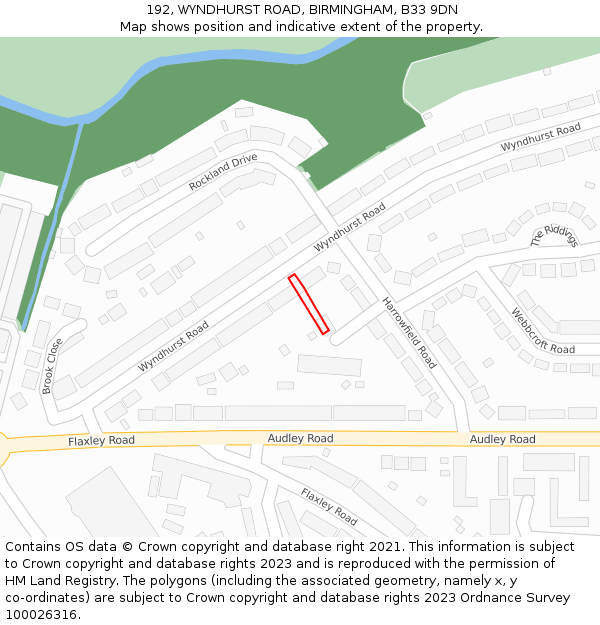 192, WYNDHURST ROAD, BIRMINGHAM, B33 9DN: Location map and indicative extent of plot