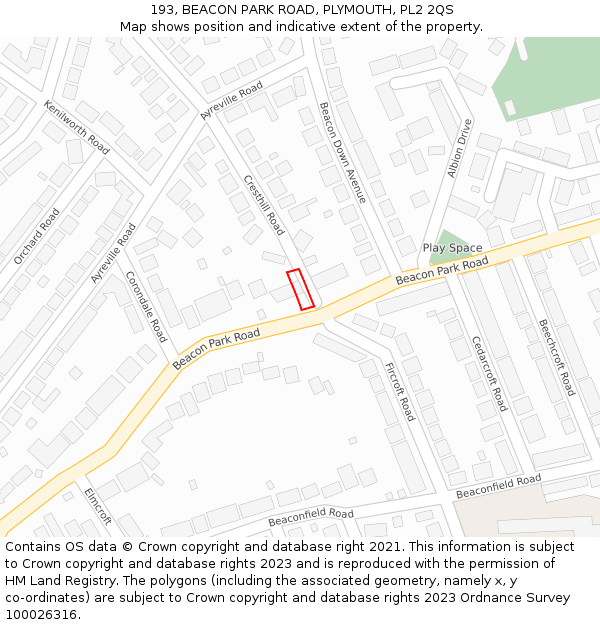 193, BEACON PARK ROAD, PLYMOUTH, PL2 2QS: Location map and indicative extent of plot