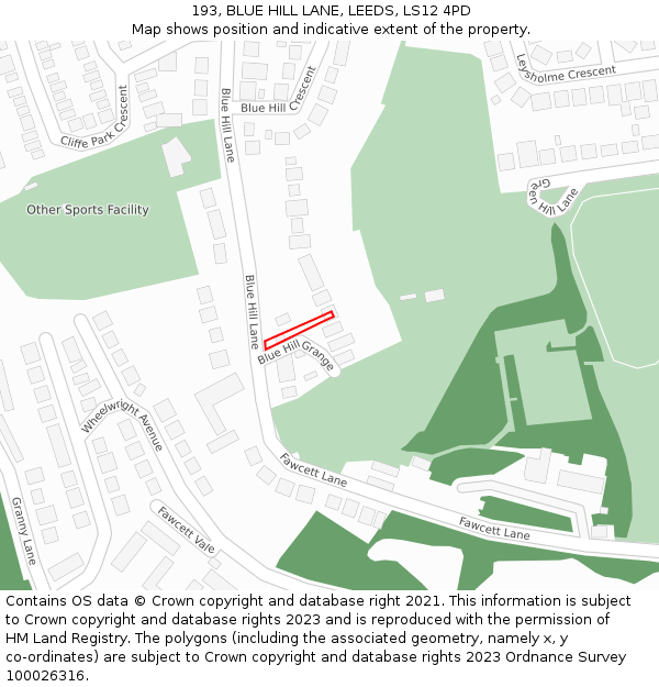 193, BLUE HILL LANE, LEEDS, LS12 4PD: Location map and indicative extent of plot
