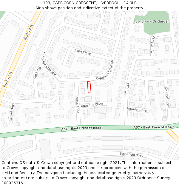 193, CAPRICORN CRESCENT, LIVERPOOL, L14 9LR: Location map and indicative extent of plot