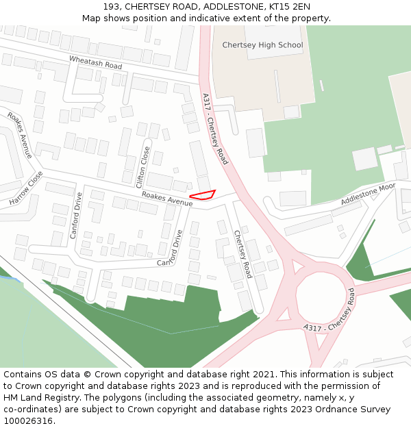 193, CHERTSEY ROAD, ADDLESTONE, KT15 2EN: Location map and indicative extent of plot