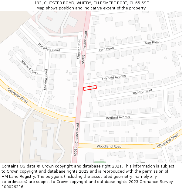 193, CHESTER ROAD, WHITBY, ELLESMERE PORT, CH65 6SE: Location map and indicative extent of plot