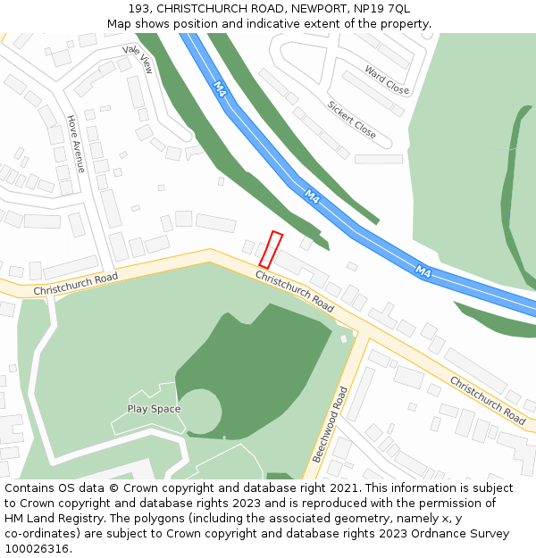 193, CHRISTCHURCH ROAD, NEWPORT, NP19 7QL: Location map and indicative extent of plot