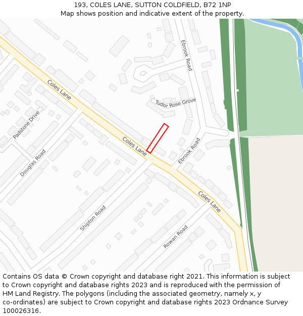 193, COLES LANE, SUTTON COLDFIELD, B72 1NP: Location map and indicative extent of plot