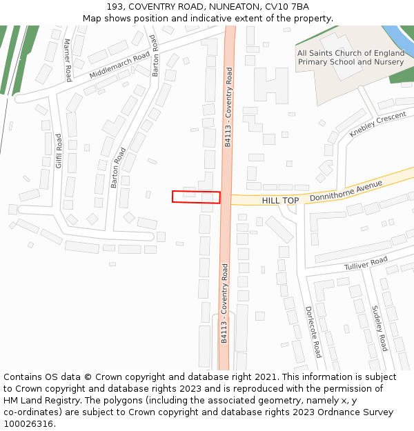 193, COVENTRY ROAD, NUNEATON, CV10 7BA: Location map and indicative extent of plot