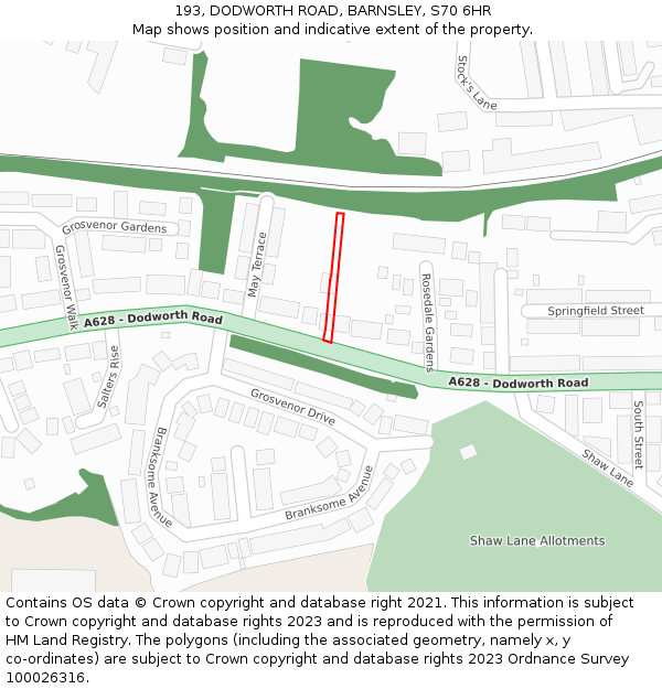 193, DODWORTH ROAD, BARNSLEY, S70 6HR: Location map and indicative extent of plot