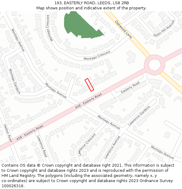 193, EASTERLY ROAD, LEEDS, LS8 2RB: Location map and indicative extent of plot