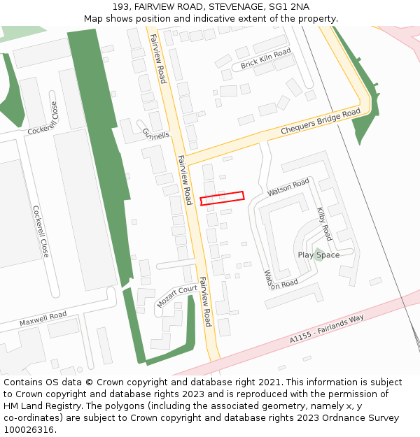 193, FAIRVIEW ROAD, STEVENAGE, SG1 2NA: Location map and indicative extent of plot