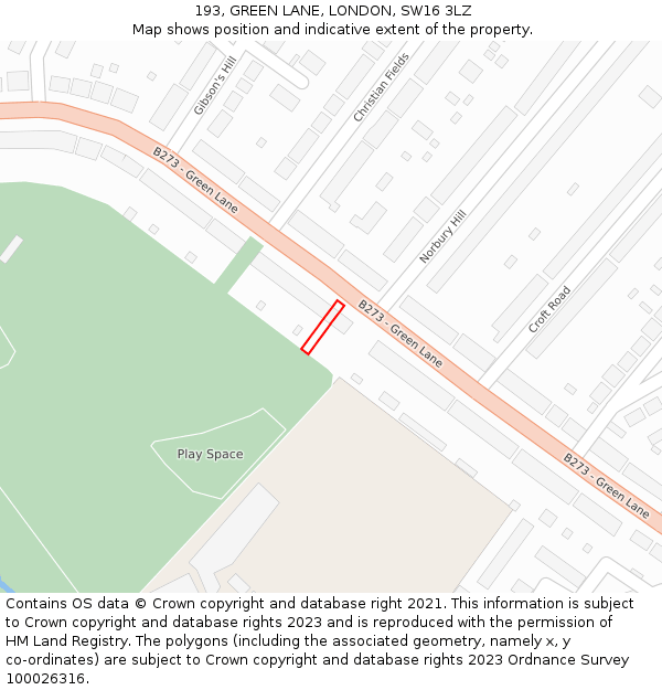 193, GREEN LANE, LONDON, SW16 3LZ: Location map and indicative extent of plot