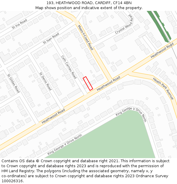 193, HEATHWOOD ROAD, CARDIFF, CF14 4BN: Location map and indicative extent of plot