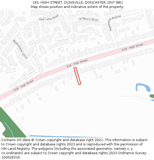 193, HIGH STREET, DUNSVILLE, DONCASTER, DN7 4BU: Location map and indicative extent of plot