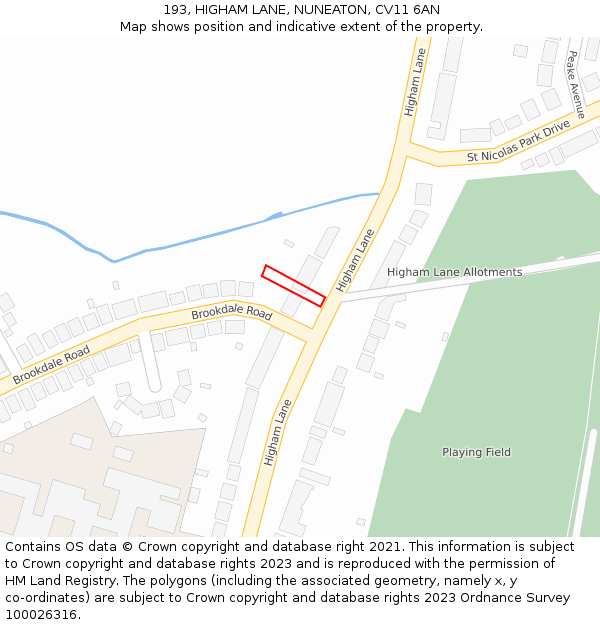 193, HIGHAM LANE, NUNEATON, CV11 6AN: Location map and indicative extent of plot